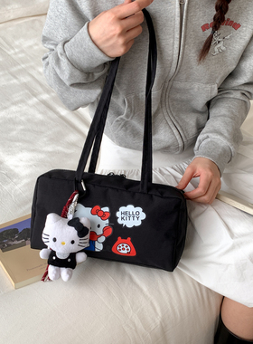 ins卡通印花横款尼龙托特包包女2026新款大容量带拉链通勤单肩包