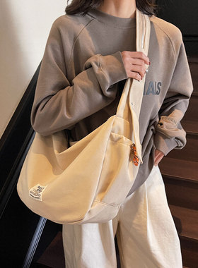 韩版纯色大容量帆布托特包包女新款潮学生休闲运动外出通勤斜挎包