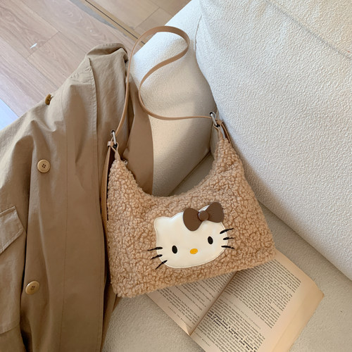 可爱猫咪毛绒迷你斜挎饺子包