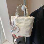 韩系褶皱手拎尼龙布小包包女2025新款 纯色简约斜挎百搭便当包 夏季