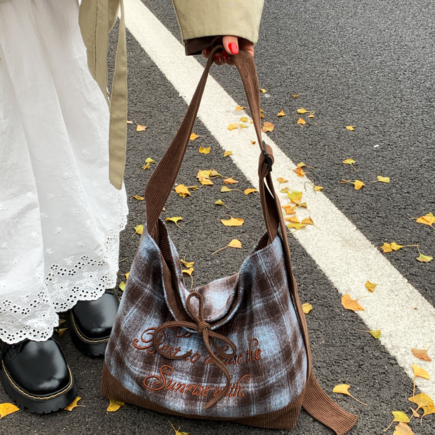 韩系蓝棕格纹大容量托特包包女复古毛呢通勤包潮时尚双面背斜挎包,箱包皮具/热销女包/男包,通用款女包,淘宝优惠券,粉丝福利购,淘宝优惠卷