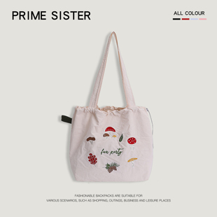 自制加厚刺繡托特包包女大容量單肩學(xué)生上課通勤包輕便尼龍帆布包