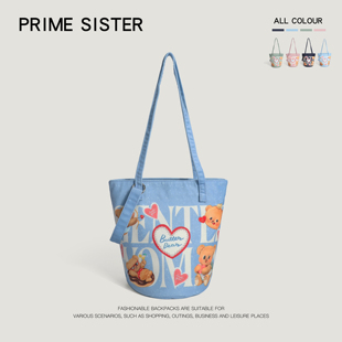 泰国GentleWoman黄油小熊帆布水桶包女大容量卡通学生通勤斜挎包