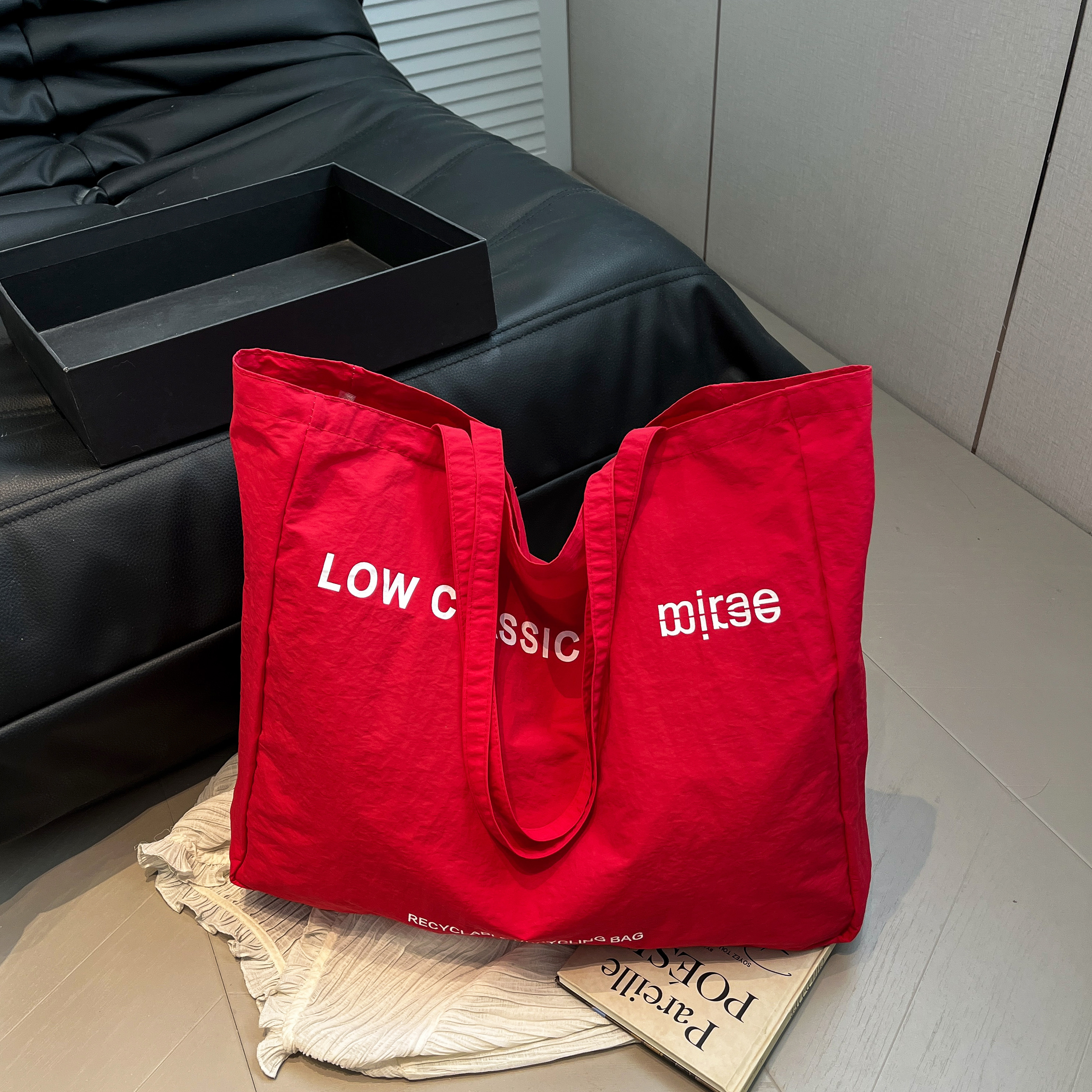 字母帆布包包女大容量度假单肩包