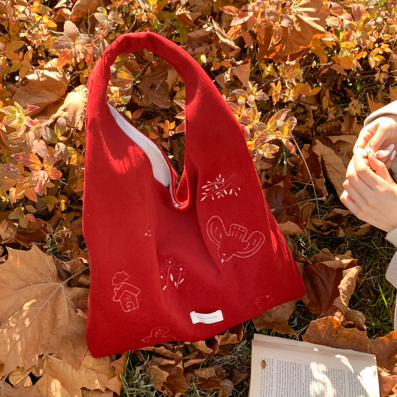 Primesister红色飞鸟刺绣托特包