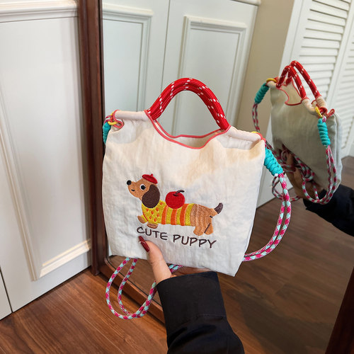 可爱腊肠狗刺绣帆布包包女迷你包