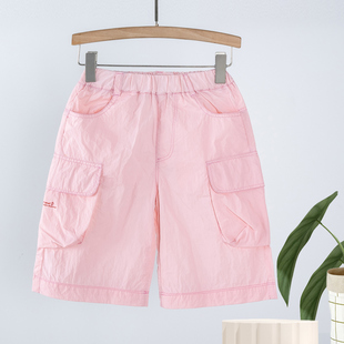 胖女童裤子夏季2025新款儿童短裤中大童宽松粉色运动裤加大版中裤