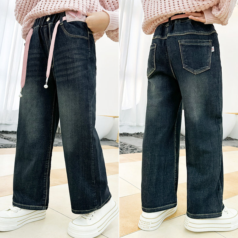 胖女童阔腿牛仔裤宽松直筒裤子胖儿童中大童加肥长裤春秋洋气
