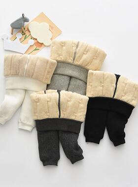 冬季高腰护肚加厚夹棉保暖棉裤幼童开裆长裤男女宝宝打底大屁屁裤