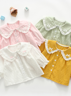 2025薄春夏女宝宝打底娃娃领衬衫婴幼儿洋气韩版百搭公主防晒上衣