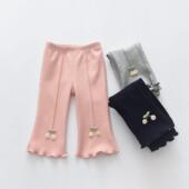 秋冬女宝宝洋气开裆加绒宽松保暖裤 休闲阔腿2岁1 婴儿微喇薄绒韩版