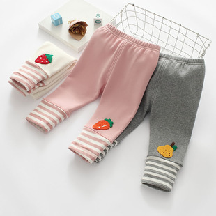 秋冬男女宝宝无骨休闲加薄绒裤 婴幼儿外穿大屁屁可开档打底保暖裤
