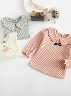 宝宝春秋上衣婴幼儿打底衫外穿纯棉洋气长袖T恤女童0-3岁娃娃领韩