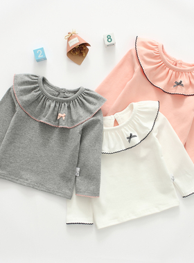 2024春秋女童宝宝纯棉上衣婴儿韩版长袖打底衬衫T恤外穿公主洋气t