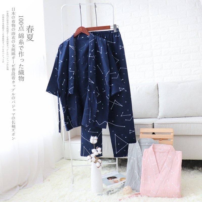 日式和服男春夏薄款睡衣女全棉双层纱布家居服情侣和风开衫系带