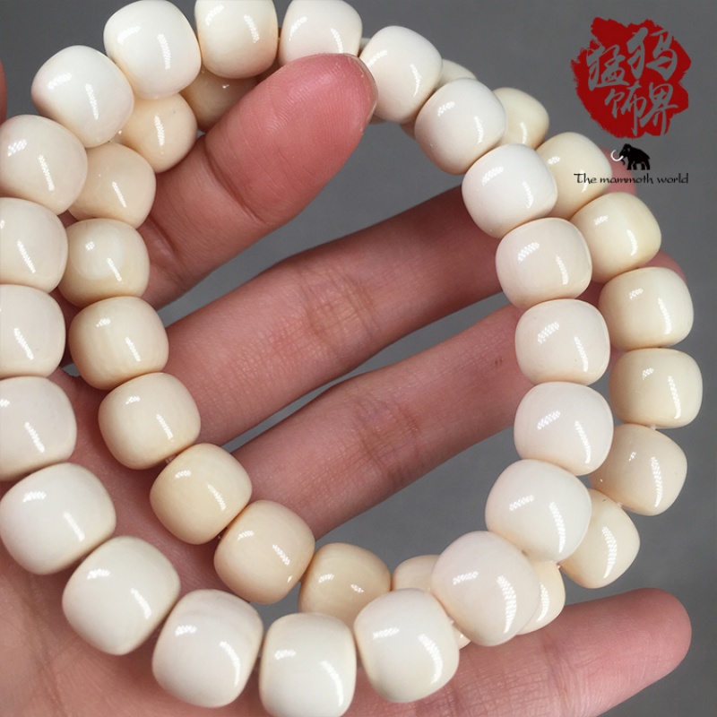 猛犸象牙老形桶珠手串文玩手链女满纹3a冰料冰白血料情人节礼品