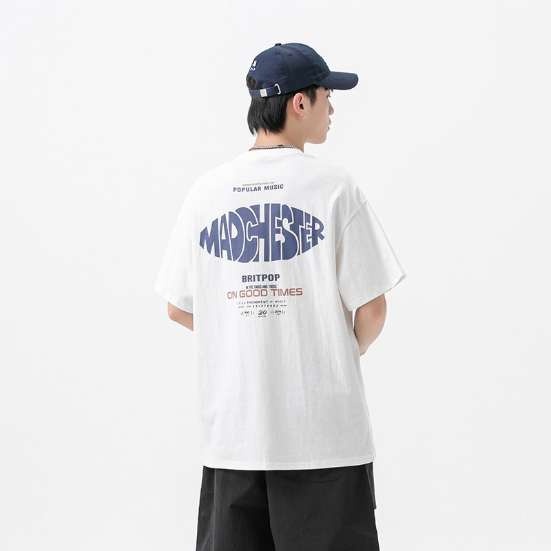 2026夏季新款男装日系后背字母印花圆领休闲短袖T恤T770-F43图片