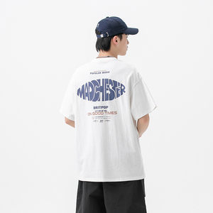 2026夏季新款男装日系后背字母印花圆领休闲短袖T恤T770-F43图片