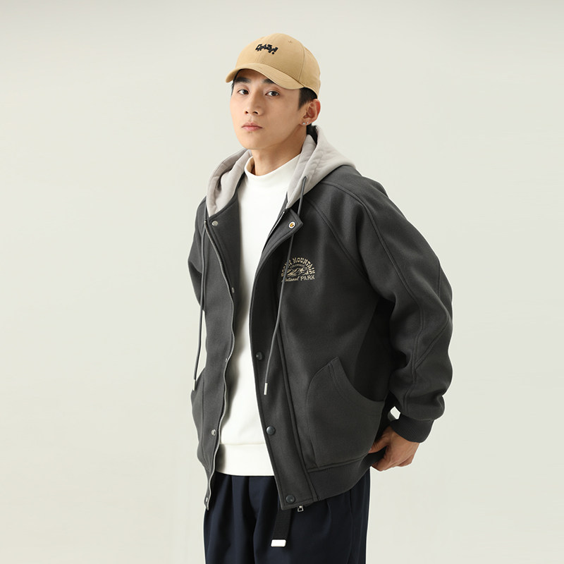 2026秋季新款男日系潮流后背字母刺绣连帽外套宽松夹克JK312-F155,男装夹克,电商A101（原外27）