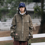 2026冬季新款男装日系复古潮流贴布宽松鹿皮绒加厚外套MY306-F215，女装短外套，电商A101（原外27）