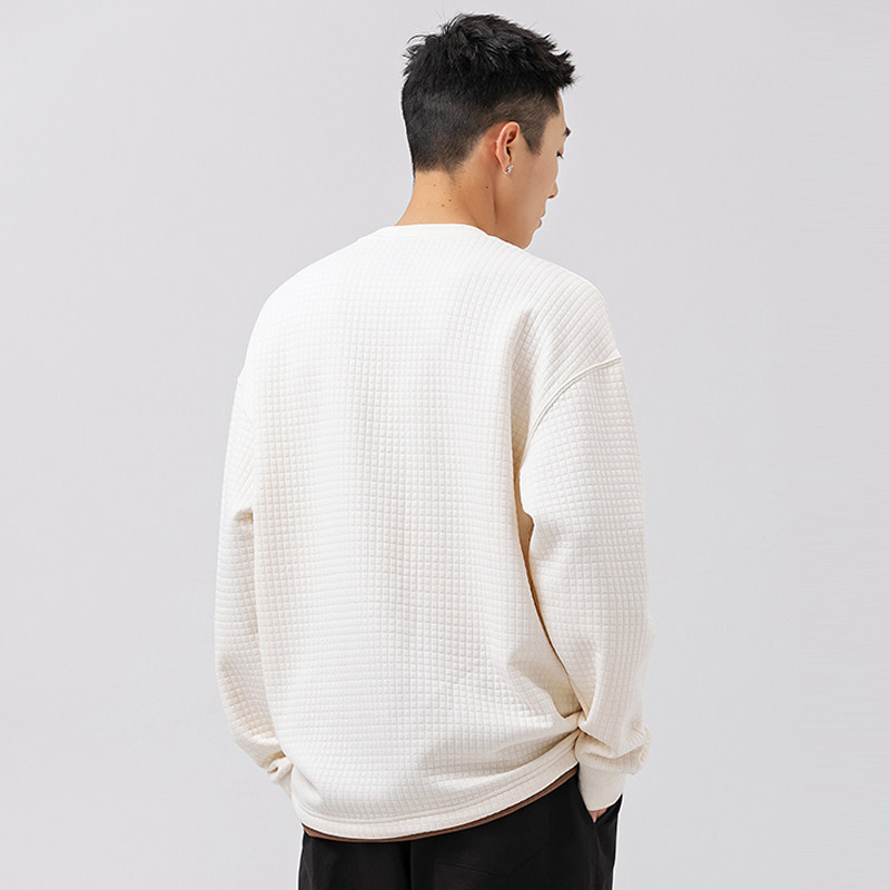 2026春季新款男日系纯色华夫格假两件圆领套头宽松卫衣WY382-F85,男装卫衣,电商A101（原外27）