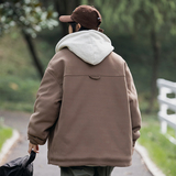 2026冬季新款男日系假两件工装连帽加厚毛呢外套棉服MY300-F195，男装棉衣，电商A101（原外27）