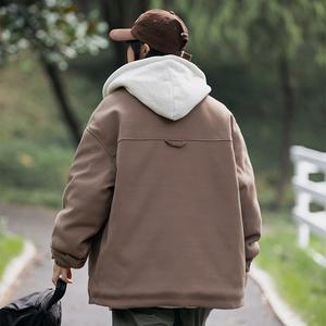 2026冬季新款男日系假两件工装连帽加厚毛呢外套棉服MY300-F195图片