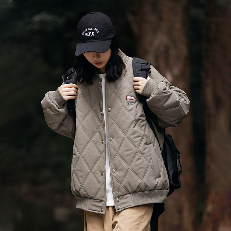 2026冬季新款男装日系潮流菱形格棒球领棉服加厚外套MY336-F175,男装棉衣,电商A101（原外27）