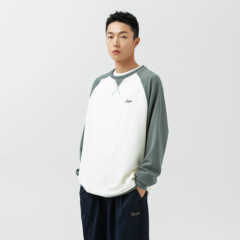 2026春季新款男装日系潮牌假两件拼接撞色圆领套头卫衣WY386-F75图片