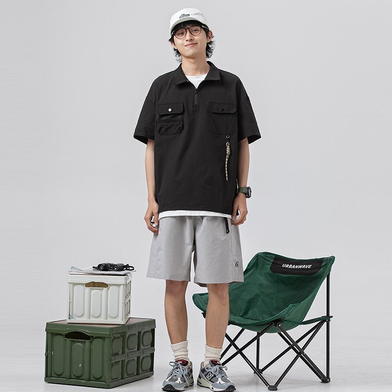 2026夏季新款男装日系原创抽绳装饰半拉链polo衫短袖T恤PL52-F60,男装T恤,电商A101（原外27）