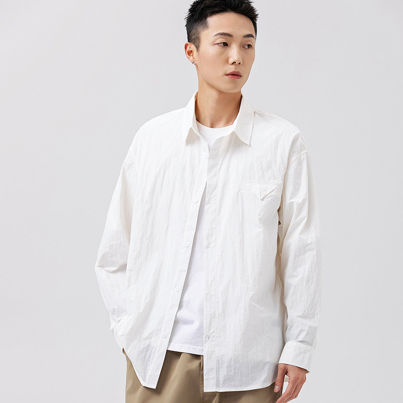2026春季新款男装日系原创白色宽松长袖衬衫宽松衬衣CS196-F75,男装衬衫,电商A101（原外27）