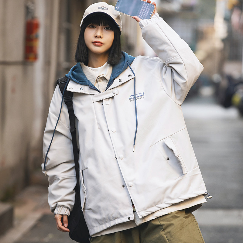 2026春装新款男日系原创潮流假两件连帽夹克宽松外套JK276-F155,男装夹克,电商A101（原外27）