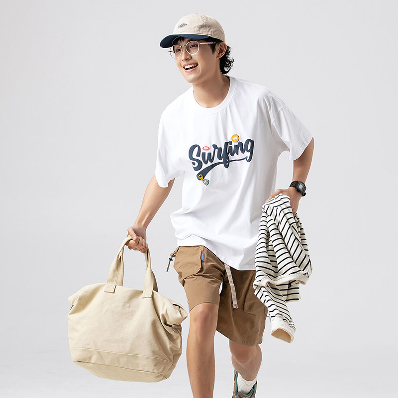 2026夏季新款男装日系潮牌字母印花短袖宽松圆领T恤半袖T832-F45图片