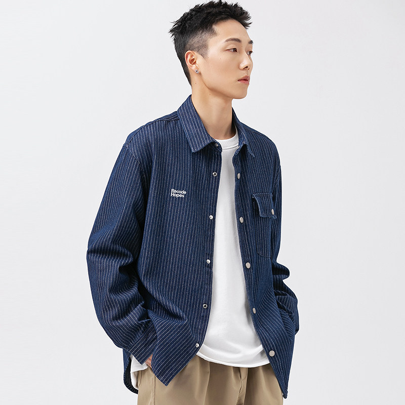 2026春季新款男装日系潮牌长袖条纹牛仔衬衫休闲衬衣CS192-F95,男装衬衫,电商A101（原外27）