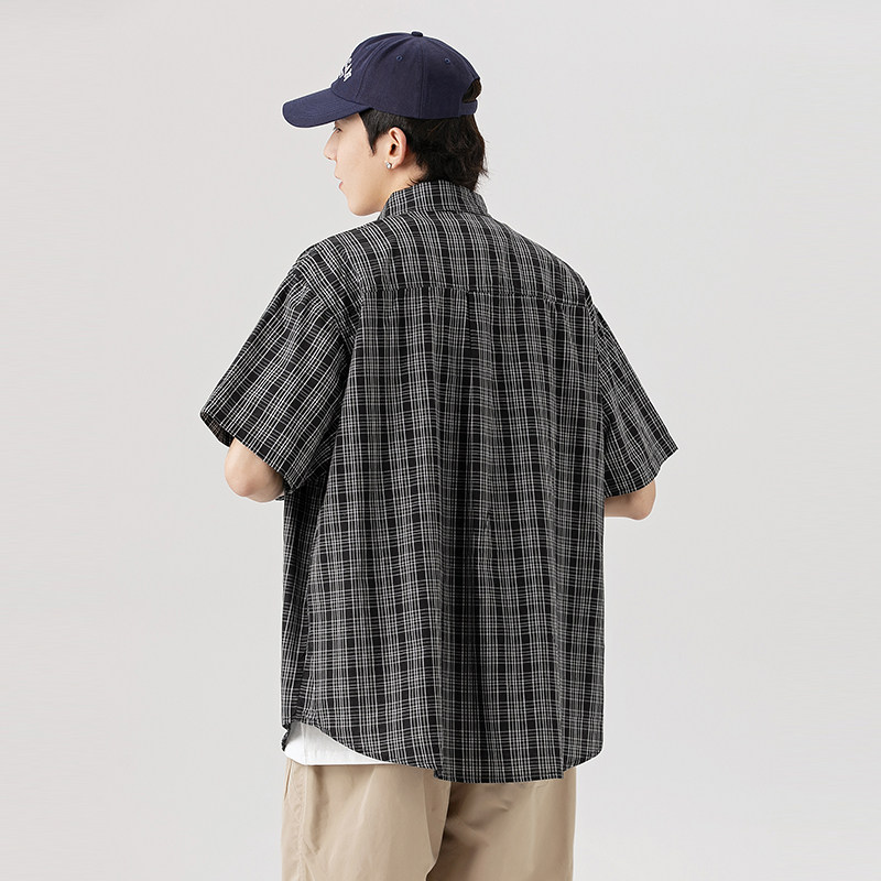 2026夏季新款男装日系原创宽松休闲小格子短袖衬衫衬衣CS208-F75,男装T恤,电商A101（原外27）