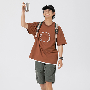 2026夏季新款男日系潮流字母印花假两件短袖宽松圆领T恤T852-F43图片