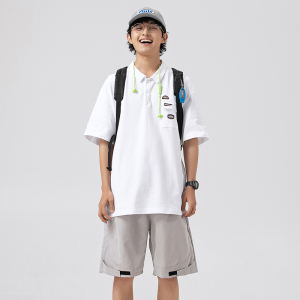 2026夏季新款男日系潮牌贴布纯色polo衫宽松翻领短袖T恤PL58-F60图片