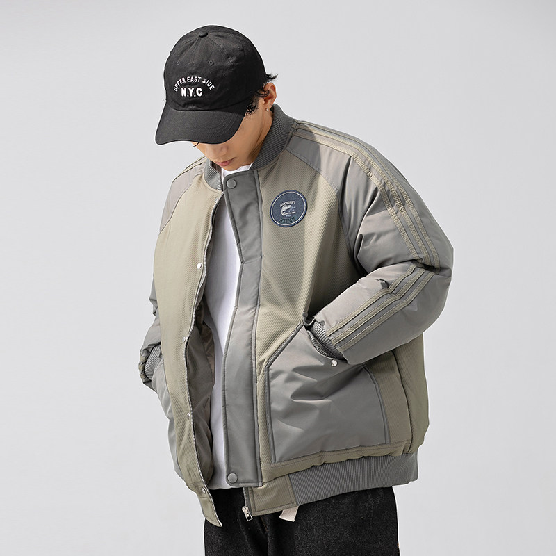 2026冬季新款男装日系潮牌拼接棒球领加厚工装棉服外套MY318-F195,男装棉衣,电商A101（原外27）