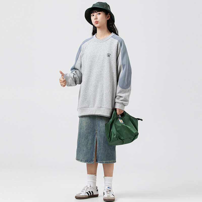 2026秋季新款男装日系潮牌撞色假两件圆领套头卫衣宽松WY520-F86图片