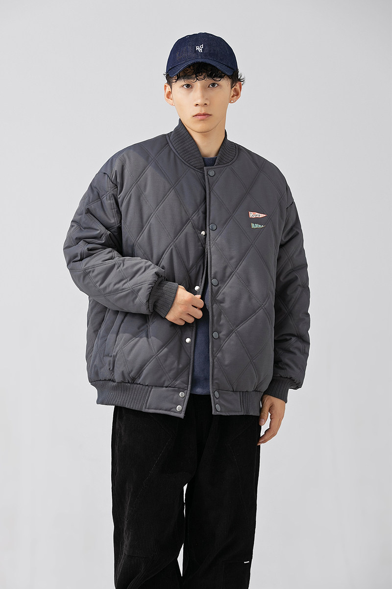2026冬季新款男装日系潮流菱形格棒球领棉服加厚外套MY336-F175图片