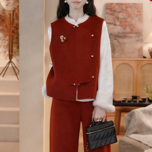 秋冬季新中式国风红色拜年服马甲女装高级感气质百搭马夹背心上衣