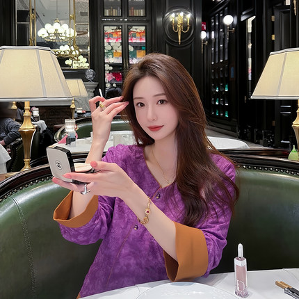 新中式国风醋酸缎面长袖衬衫女装圆领高级感轻奢打底宽松提花上衣