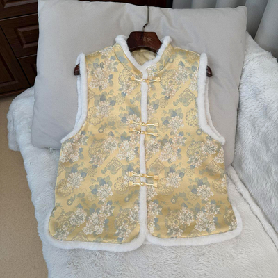 新中式毛领马甲女外套冬季国风改良旗袍加棉马夹背心唐装叠穿上衣