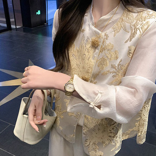 2026春秋季新中式国风女装提花烫金马甲气质叠穿坎肩无袖背心上衣