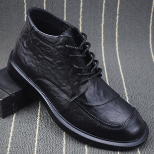 外贸男士休闲皮鞋时尚马丁靴男真皮圆头层牛皮男鞋中帮潮流靴子男