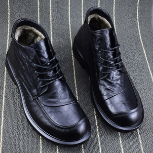外贸真皮马丁靴男款圆头层牛皮男棉鞋冬季加绒加厚保暖切尔西靴男