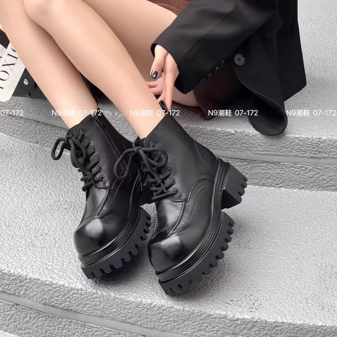 N9女鞋短靴厚底皮加绒系带马丁靴25冬款女鞋时尚百搭韩版潮鞋舒适