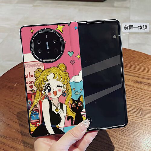 水冰月美少女适用华为mate x7手机壳x6折叠屏X5卡通可爱X3典藏版全包中轴铰链防摔壳膜一体皮纹新款
