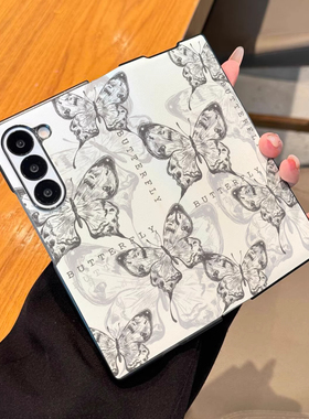 黑色蝴蝶线条适用三星zfold7手机壳W25卡通fold6折叠屏翻盖皮套fold5保护套W24可爱创意个性新款全包防摔男女