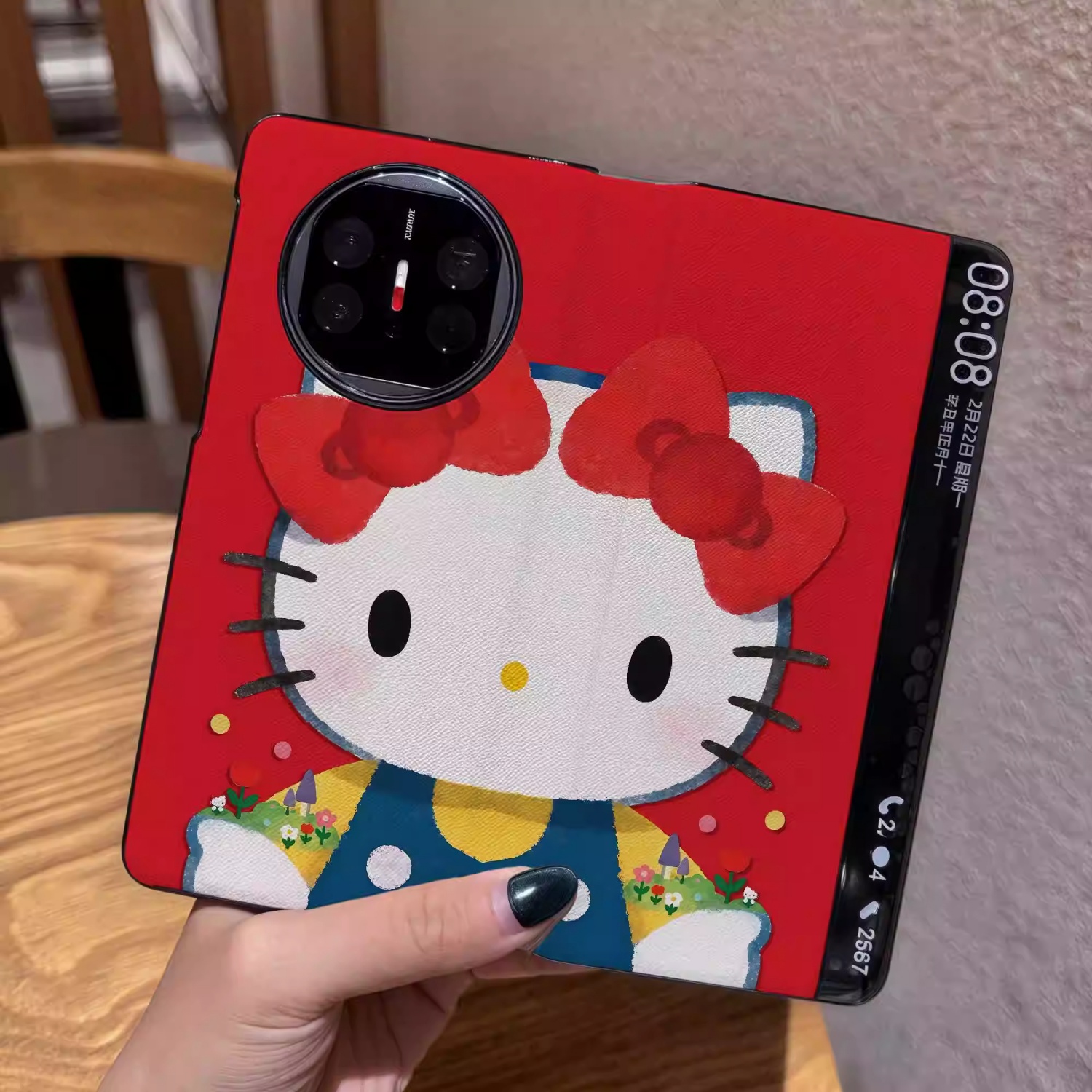 红色凯蒂猫适用华为matex7手机壳x6折叠屏翻盖皮套卡通kitty保护套新款x5防摔x3典藏版可爱创意高级感皮纹